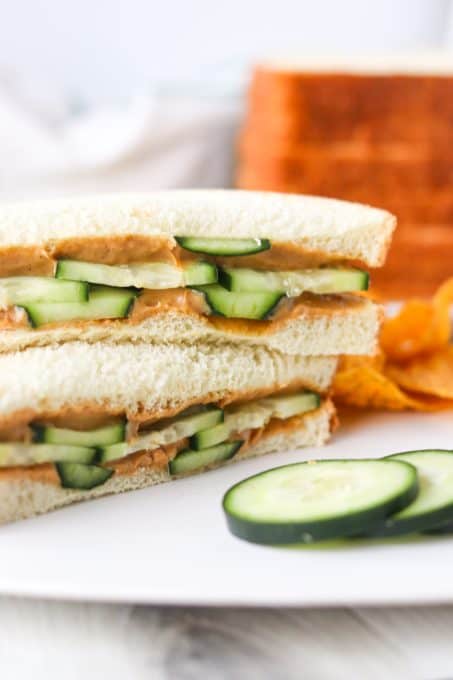 Peanut Butter sandwich with cucumber.