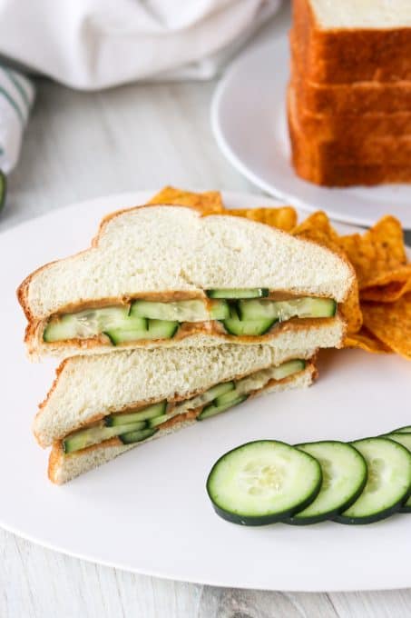 Peanut Butter sandwich with cucumber.