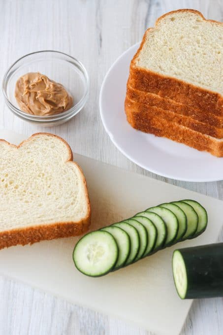 Ingredients for a Peanut Butter Cucumber Sandwich.