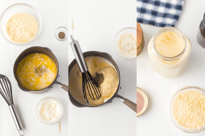 Process steps for Roasted Garlic Alfredo Sauce.