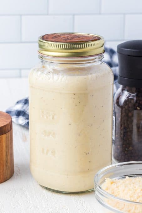 Homemade Alfredo Sauce with roasted garlic.