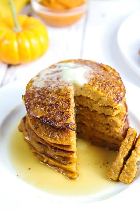 Pumpkin Pancakes made with whole wheat flour.