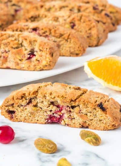 Pistachios, fresh cranberries and orange zest make these easy biscotti delicious and perfect for the holidays.