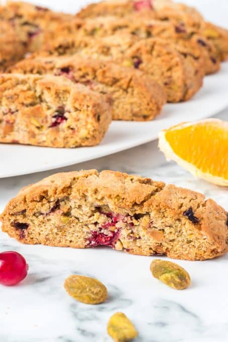 Pistachios, fresh cranberries and orange zest make these easy biscotti delicious and perfect for the holidays.