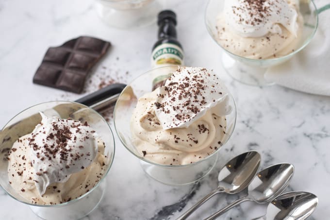 A dish of an easy St. Patrick's Day dessert - Mousse with Bailey's.