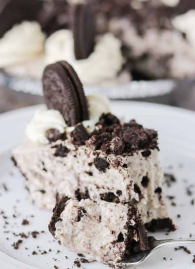 A bite of Cookies and Cream Pie or Oreo Pie.