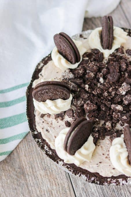 Oreos on top of a no bake Oreo Pie.