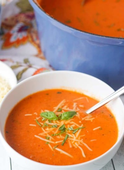 A bowl of homemade tomato soup.