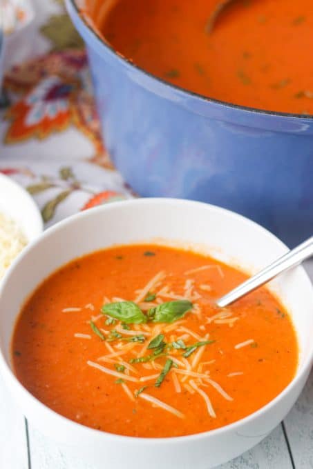 A bowl of homemade tomato soup.