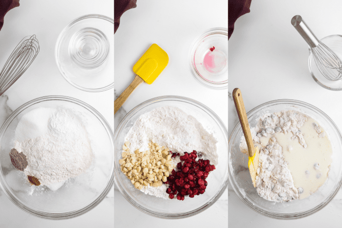 Process photos for cranberry scones with Macadamia nuts