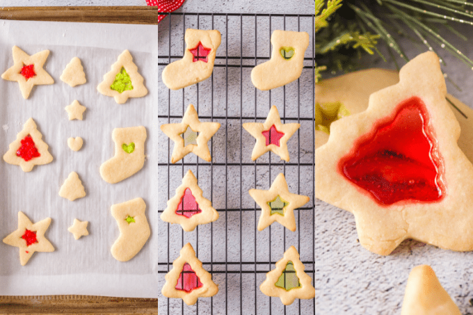Process shots for cookies with Jolly Rancher Candy.