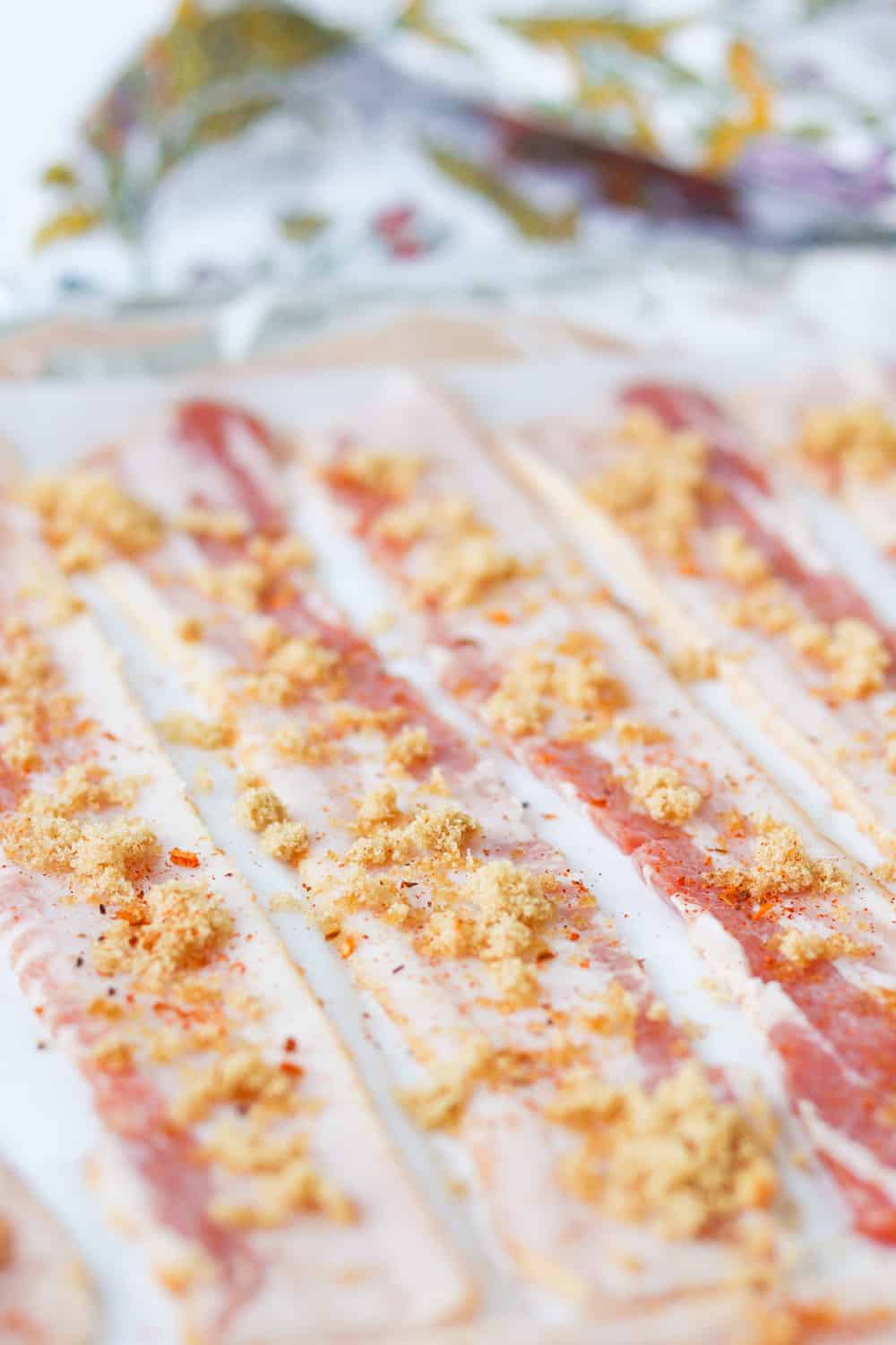 Bacon ready to be baked in the oven.