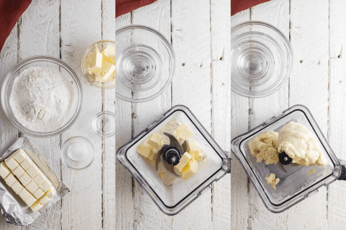 Process steps for making pie crust cookie dough.