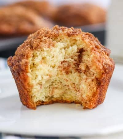 The inside of a muffins with cinnamon sugar.