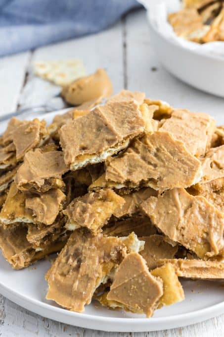 Easy toffee recipe made with saltines, butter, and peanut butter chips.