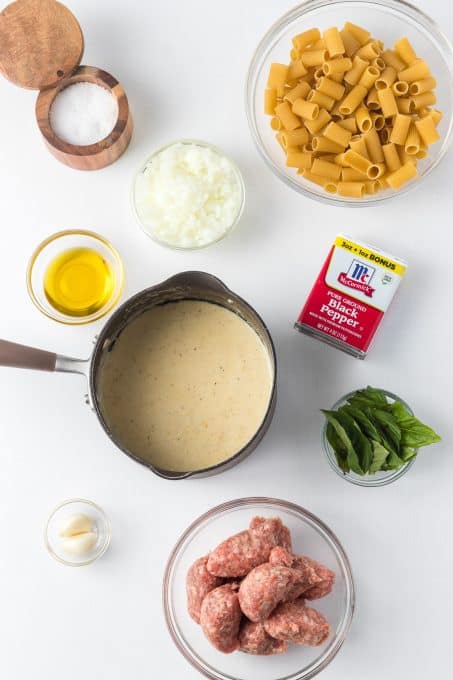 Ingredients for Sausage Alfredo Rigatoni