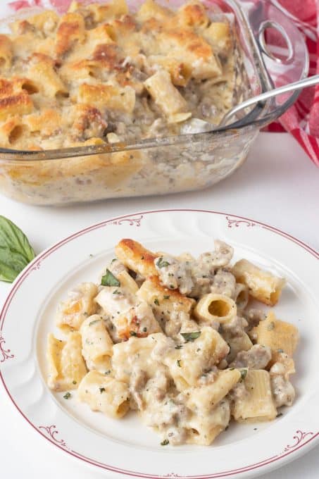 Rigatoni Alfredo with sausage.