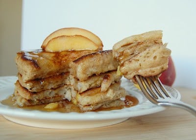 Cinnamon Peach Pancakes - pancakes filled with cinnamon and diced peaches for a delicious breakfast treat!