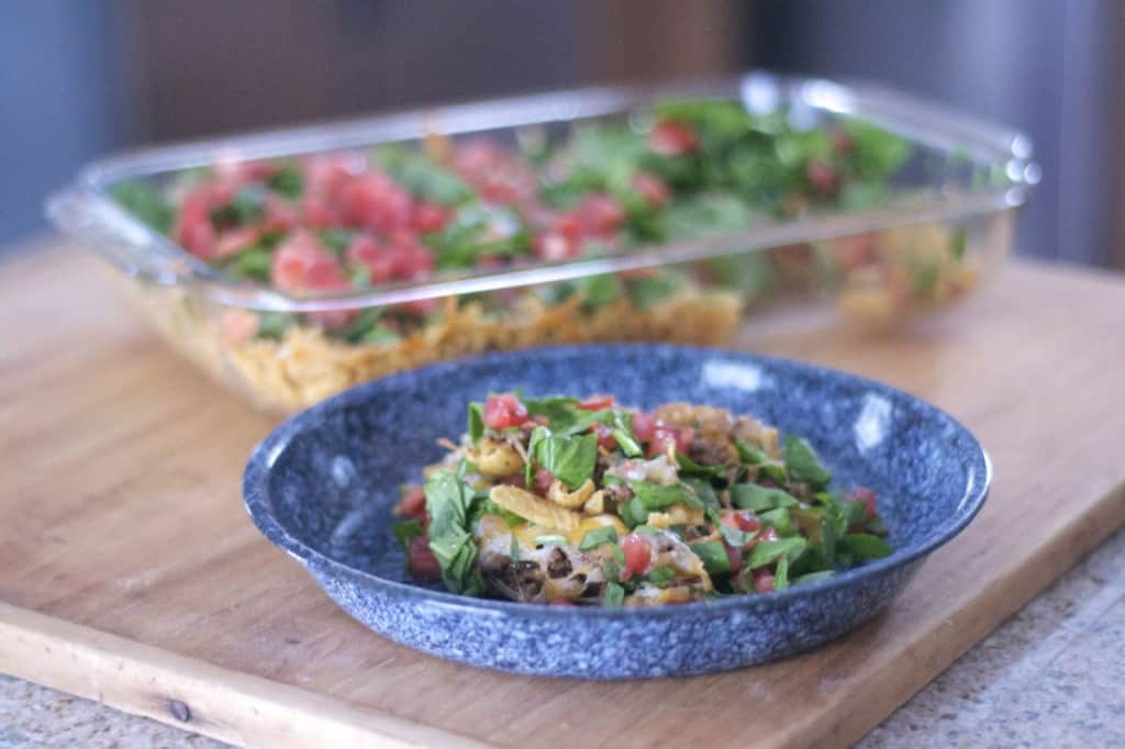 An easy weeknight dinner and a family favorite all in one dish - Taco Casserole!