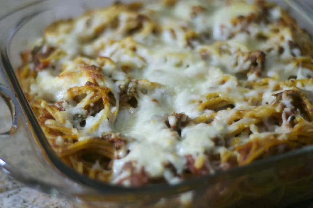 Baked Spaghetti - spaghetti, pasta sauce and shredded mozzarella give this old stand-by a new twist!