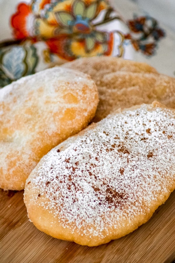 Doughboys or Fried Dough 3 ways - sugar, cinnamon sugar and powdered sugar.