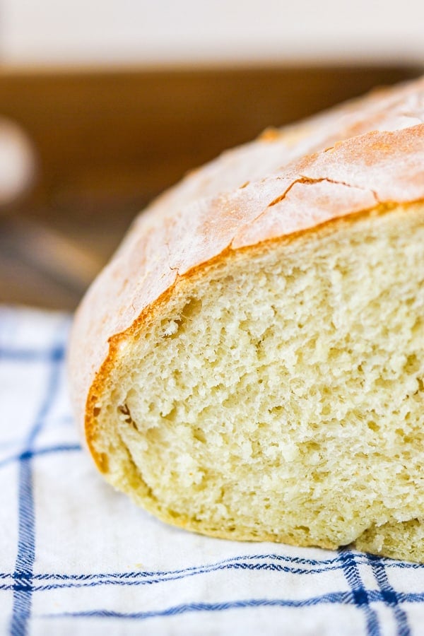 My Grandma's Italian Bread is an easy homemade bread recipe that makes TWO loaves. It's soft on the inside with a slightly crunchy crust. A loaf of Grandma's Italian Bread.