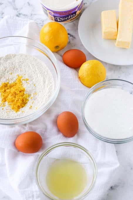 ingredients set out to make a pound cake.