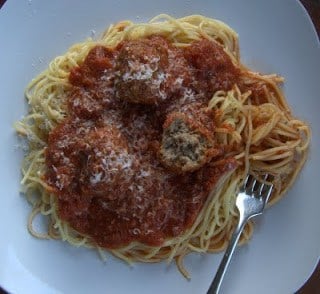 Meatballs and Spaghetti - meatballs made with beef, pork and lamb, spices, garlic, onion and some lemon zest. So much flavor in each bite!