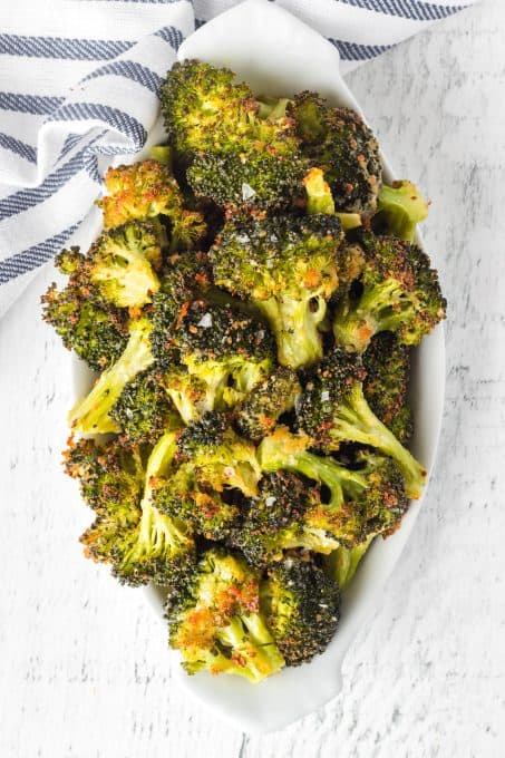 Broccoli roasted with cheese and garlic powder.