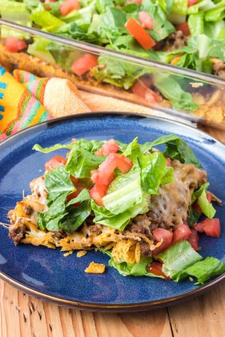 An easy casserole with Fritos, taco meat and fixings.