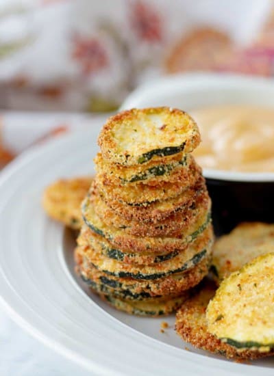 A stack of chips made from fresh zucchini.