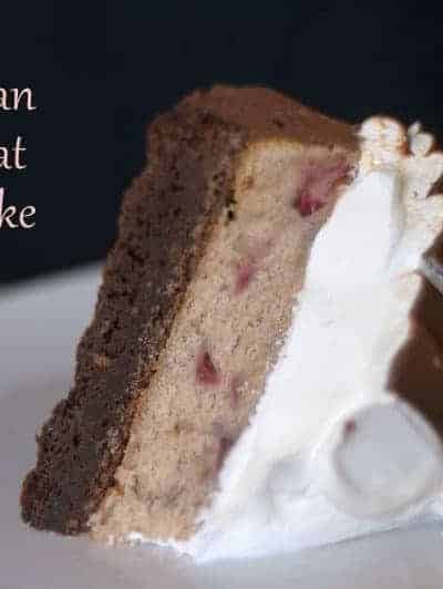 Neapolitan Hi-Hat Cake - a brownie, a strawberry cake, and Cool Whip. Delicious! From Surprise-Inside Cakes Cookbook