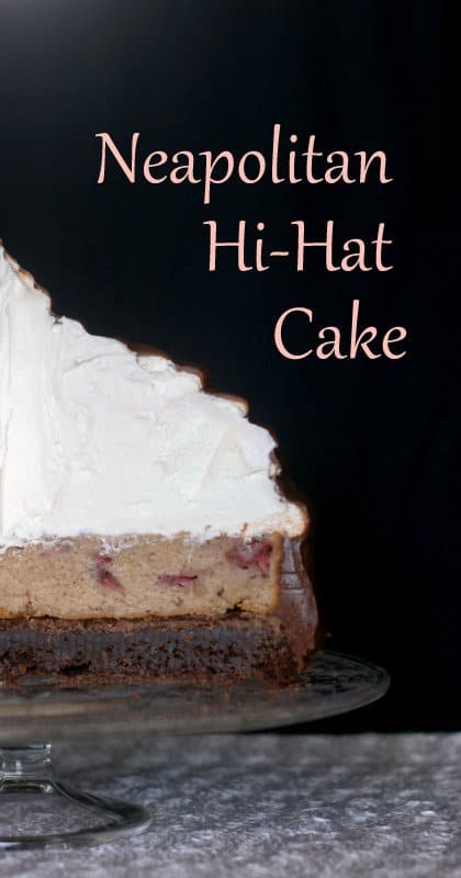 Neapolitan Hi-Hat Cake - a brownie, a strawberry cake, and Cool Whip. Delicious! From Surprise-Inside Cakes Cookbook