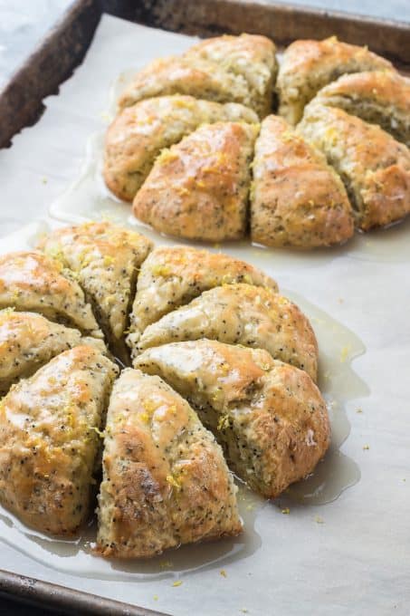 Poppy Seed Scones with a lemon glaze.