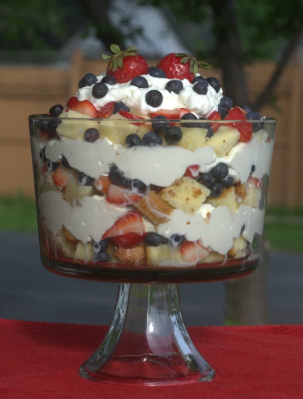 Red, White & Blue Berry Delight - strawberries Lenox, blueberries, fresh whipped cream and homemade poundcake make up this festive patriotic holiday dessert!