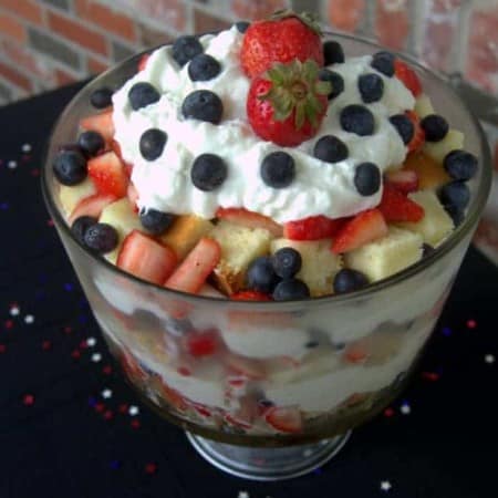 Red, White & Blue Berry Delight - strawberries Lenox, blueberries, fresh whipped cream and homemade poundcake make up this festive patriotic holiday dessert!