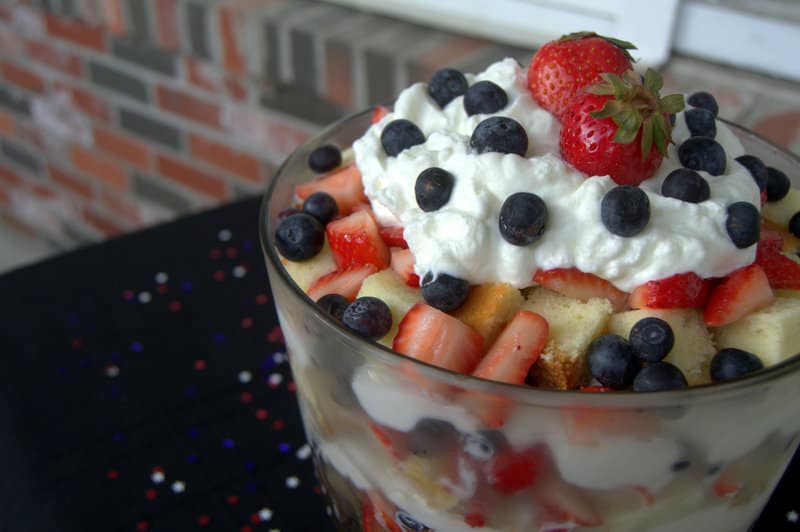 Red, White & Blue Berry Delight - strawberries Lenox, blueberries, fresh whipped cream and homemade poundcake make up this festive patriotic holiday dessert!