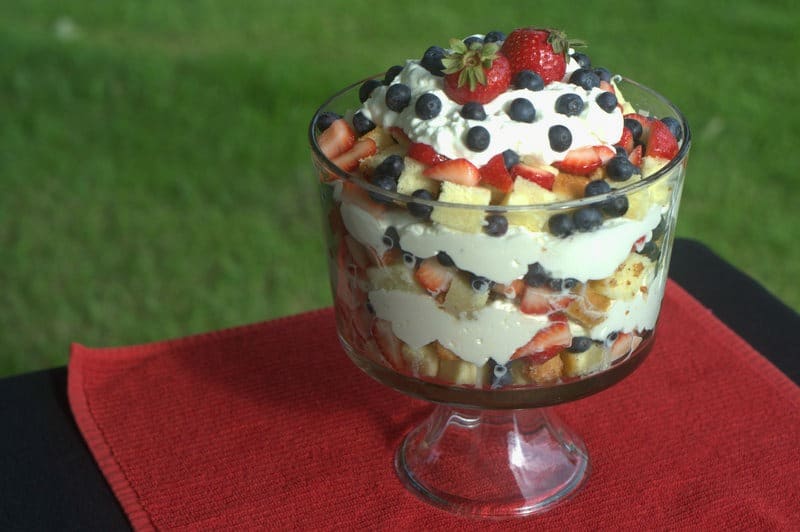 Red, White & Blue Berry Delight - strawberries Lenox, blueberries, fresh whipped cream and homemade poundcake make up this festive patriotic holiday dessert!