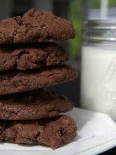 Double Chocolate Toffee Cookies - rich chocolate cookies with dark chocolate chips and crunchy bits of toffee candy.