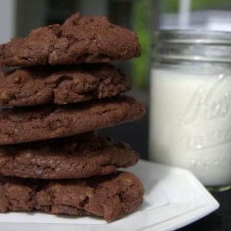 Double Chocolate Toffee Cookies - rich chocolate cookies with dark chocolate chips and crunchy bits of toffee candy.