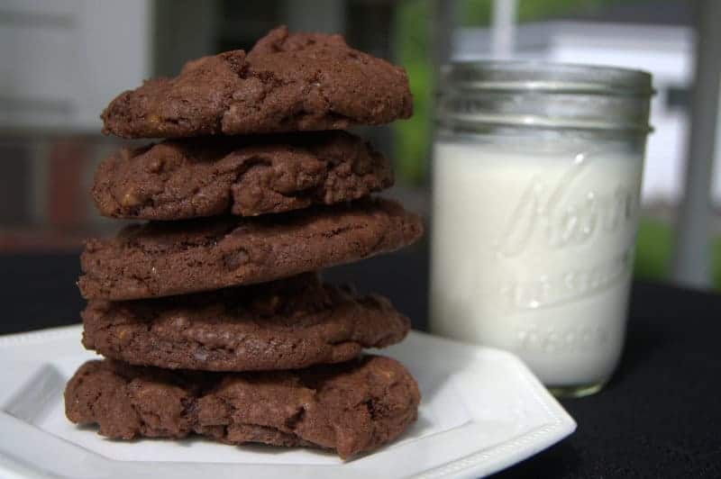 Double Chocolate Toffee Cookies - rich chocolate cookies with dark chocolate chips and crunchy bits of toffee candy.