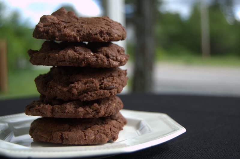 Double Chocolate Toffee Cookies - rich chocolate cookies with dark chocolate chips and crunchy bits of toffee candy.