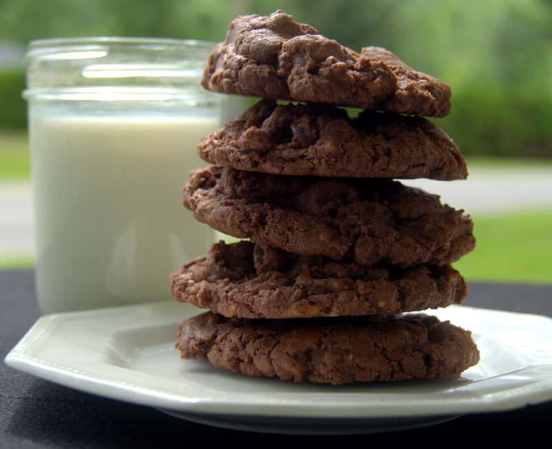 Double Chocolate Toffee Cookies - rich chocolate cookies with dark chocolate chips and crunchy bits of toffee candy.