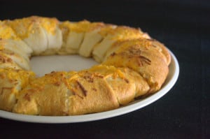 Barbecue chicken salad sprinkled with cheese, wrapped in crescent rolls for a fun dinner!