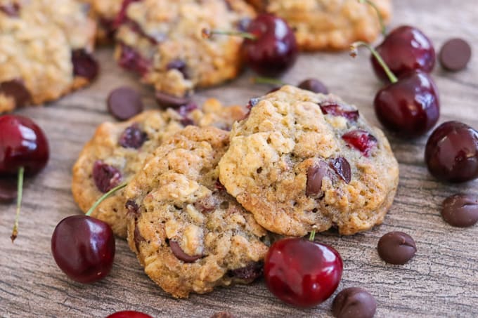 Dark Chocolate Cherry Oatmeal Cookies - your favorite oatmeal cookie with chocolate and cherries.