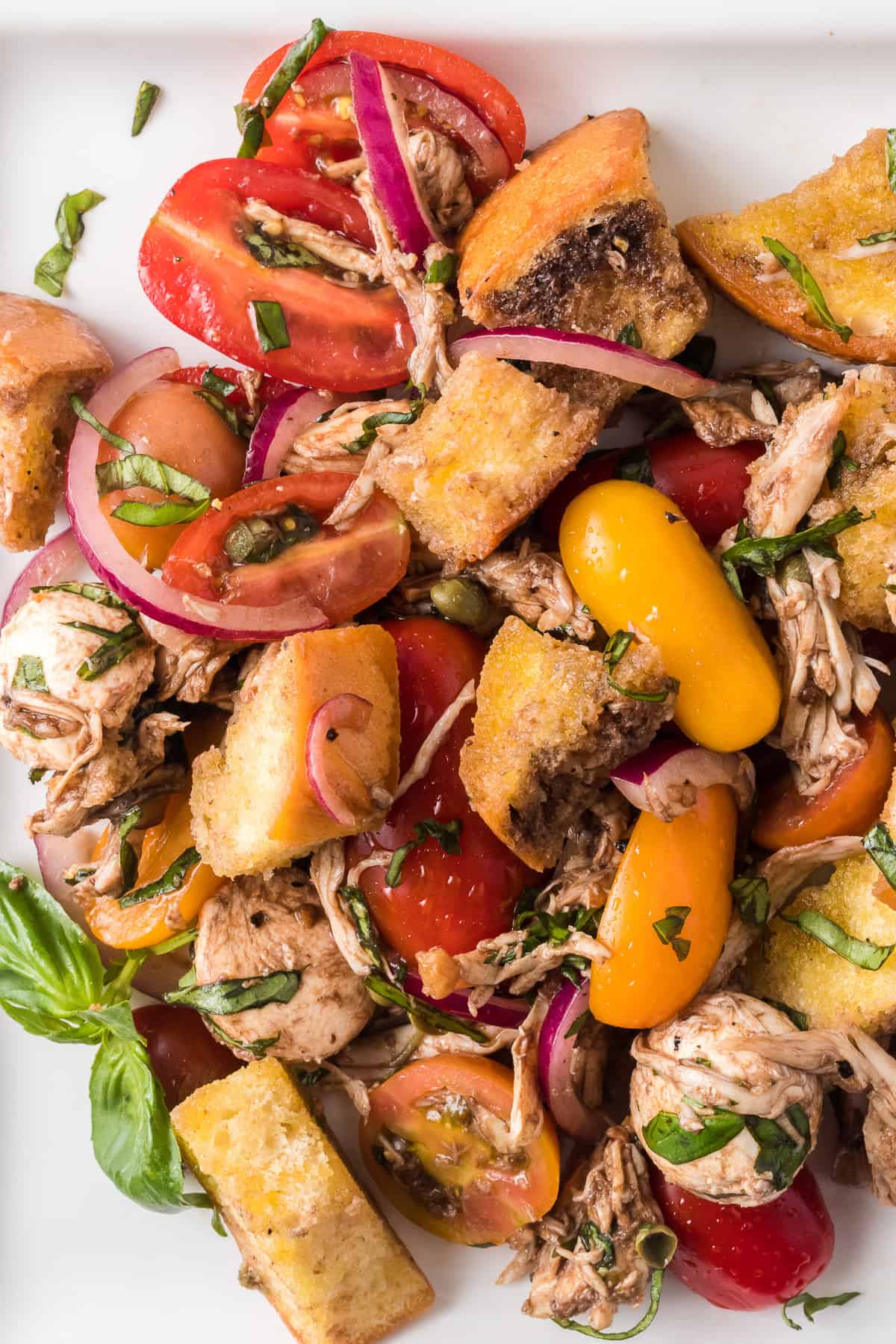 Italian bread salad with chicken.