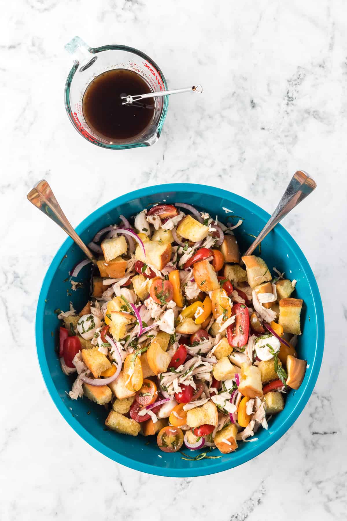 Dressing for a panzanella salad with chicken.