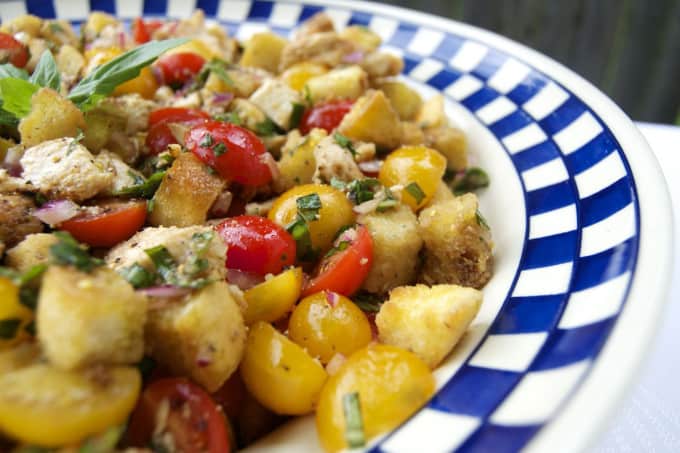 Chicken Panzanella - chicken, tomatoes, bread and a balsamic dressing make this great summer meal!