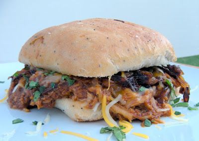 Crockpot BBQ Root Beer Shredded Chicken Sandwiches