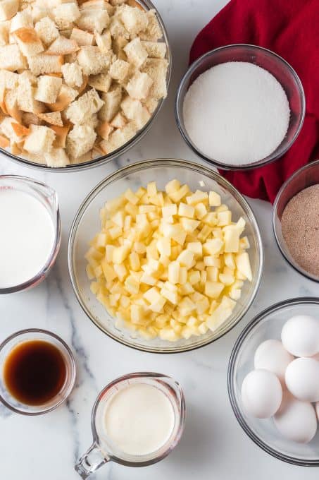 Ingredients for an apple French Toast bake.